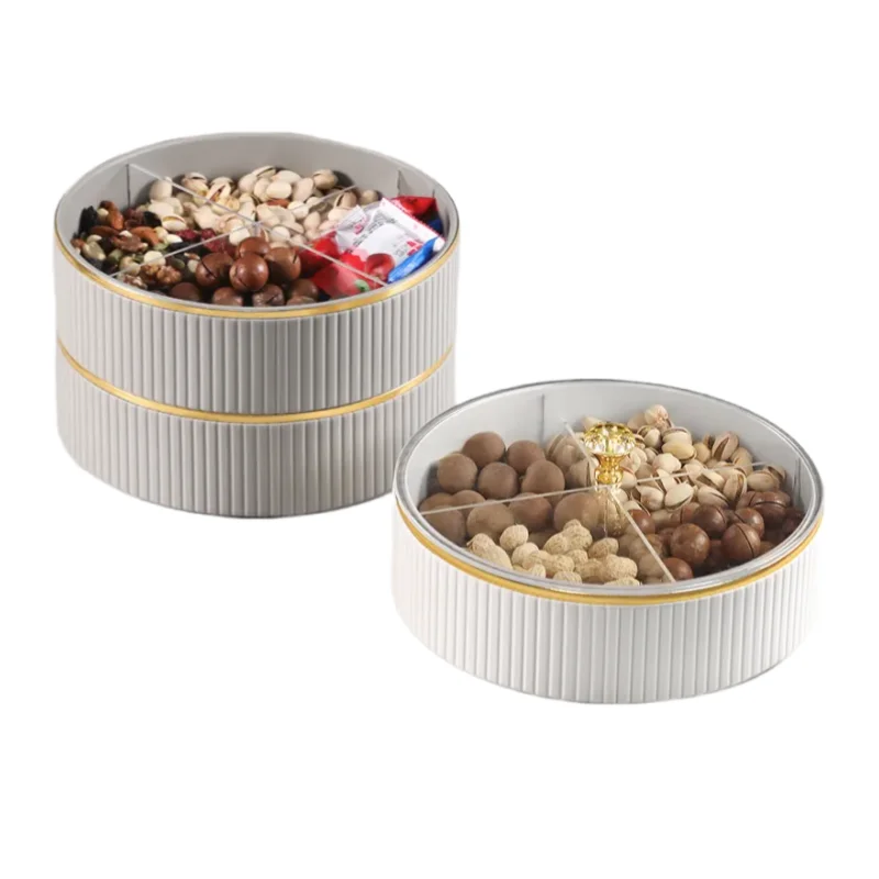 Round divider snack box with lid Luxury leather multi-layer divider snack tray with handles snack transparent storage box