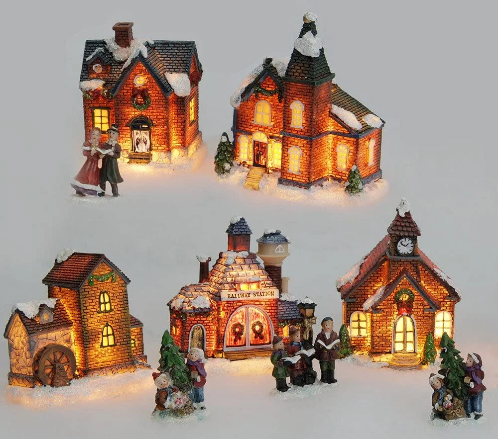 Большая светодиодная уличная игрушка weihnachtsdeko на заказ, роскошное домашнее украшение для стола, рождественские деревенские дома
