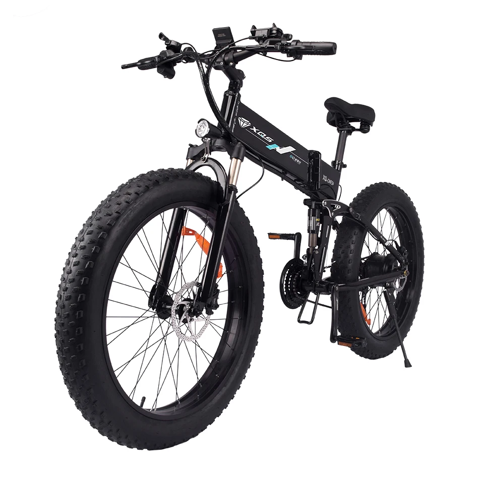 Folding Electric Bike Large Fork Fat Tire 26" Wheel Full Suspension 14ah/ 48v Lithium Battery 750w/48v Motor Rear Hub Motor