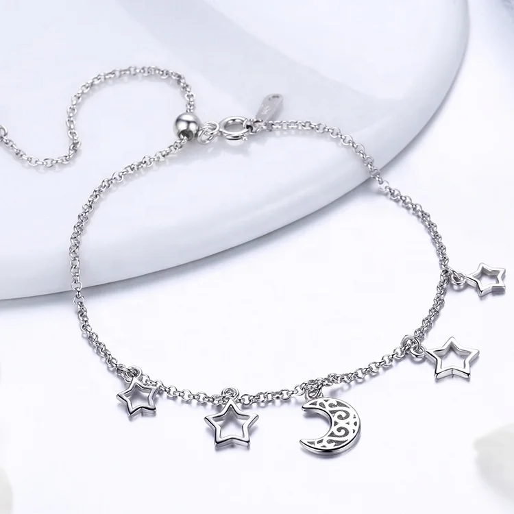 
top products this month Simple 925 Silver Moon And Star Bracelet moon and star bracelet 