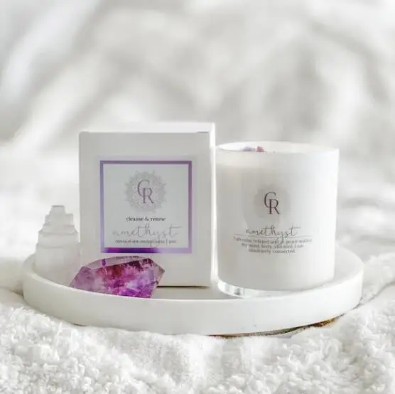 Customize handmade scented glass candle crystals healing stones candles