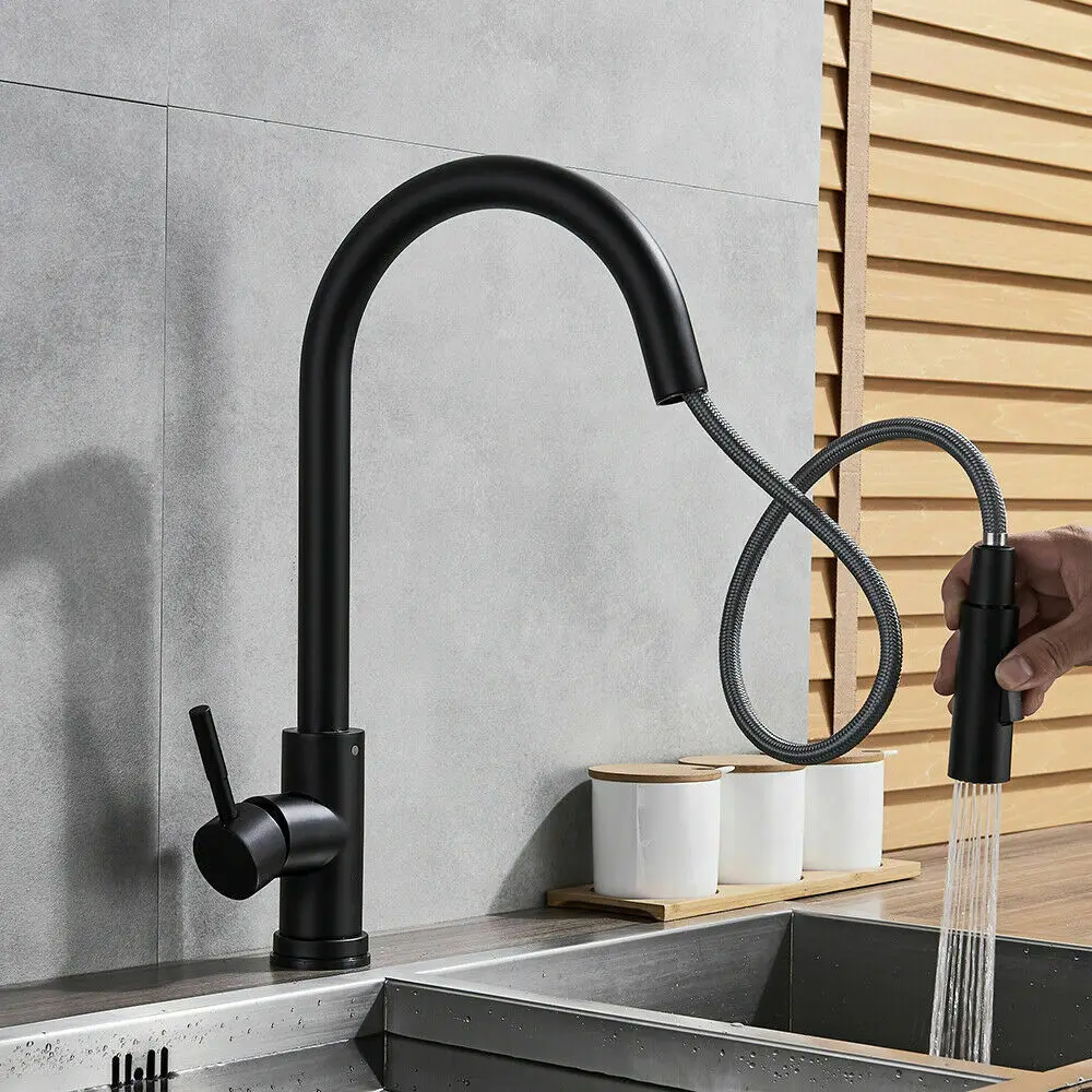 Kitchen Taps Home 304 Stainless Steel Sink Hot And Cold Matte Black Faucets Set With Extender Sprayer