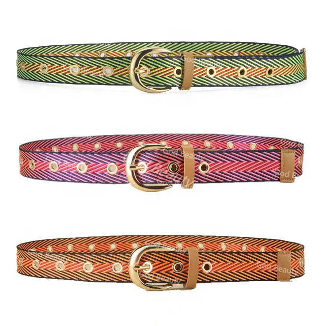 New Colorful Canvas belts Braided Belts Striped Webbing Studded with Eyelets Belts