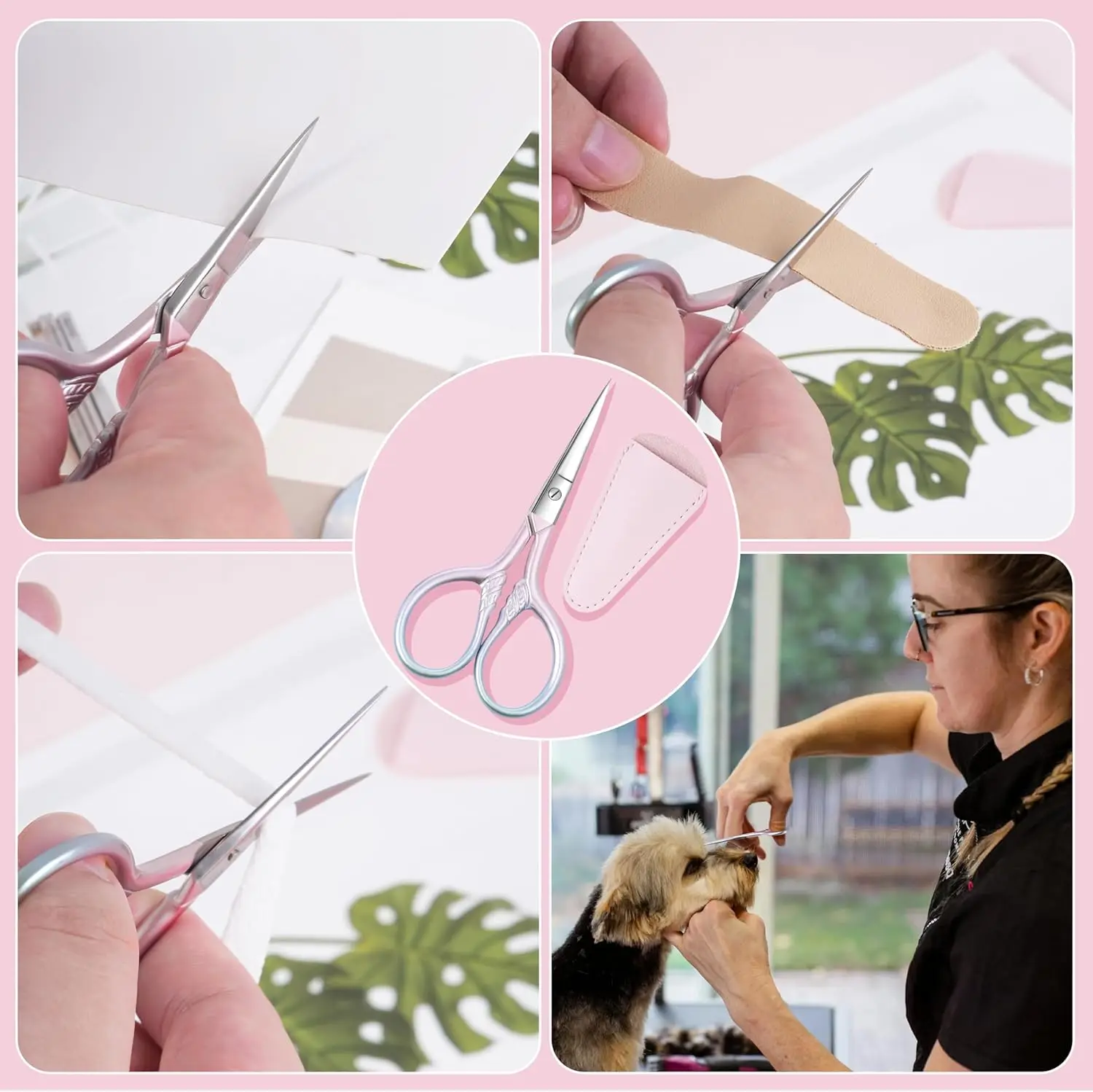 Eyebrow Scissors for Women Professional Grooming Mini Scissors with Stainless Steel Straight Tip 3.5 Inch Pink