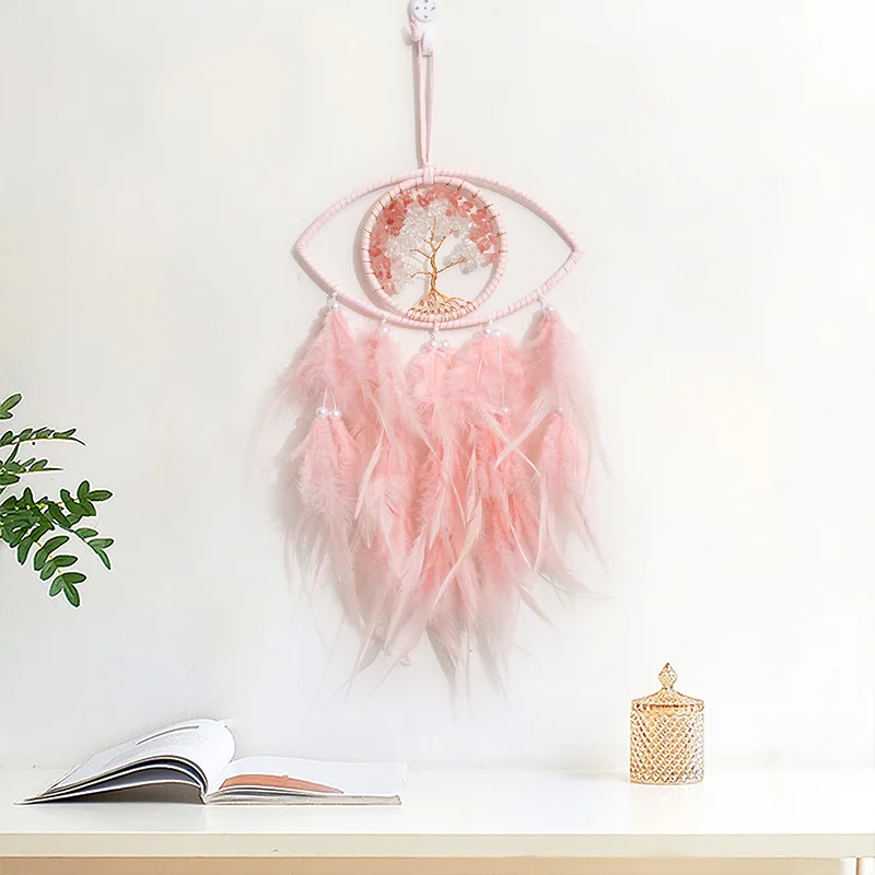 Indian Handmade Evil Eye Tree Of Life Healing Crystal Dream Catcher Feather Wall Hanging Boho Home Decor Bedroom