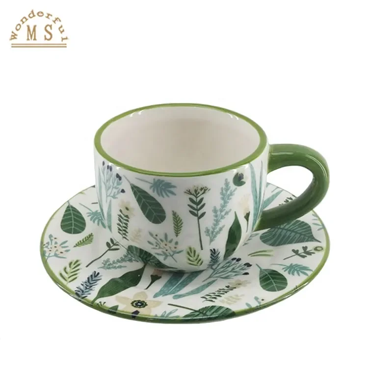 Handmade Gifts 10oz Customised Coffee Cup and Saucer Stoneware Mug Ceramic Cup Wit Wholesale Ins Ceramic Afternoon Tea Retro