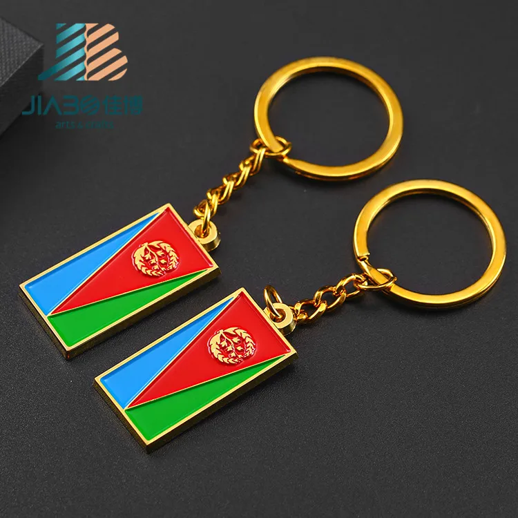 gold zinc alloy custom soft enamel Eritrea flag keychain metal