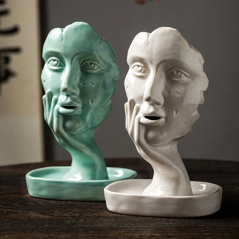 European style female human woman head statute smoking face reflex incense burner holder woman backflow incense burner
