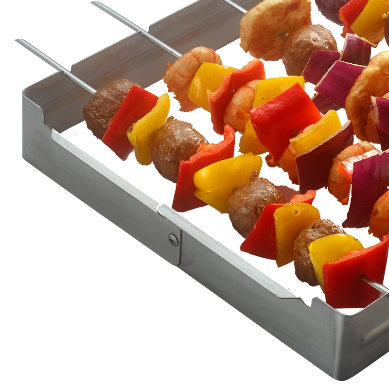 
Stainless Steel Rib Roast Rack Shish Kabob Skewers Flat BBQ Metal Skewers for Grilling Rotatable BBQ Skewers set of 7pcs 