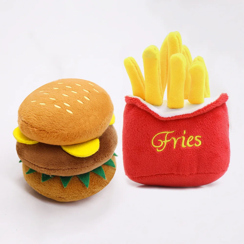 Hamburger Interactive Interesting Stuffed Teething Chew Plush Dog Squeaky Toys