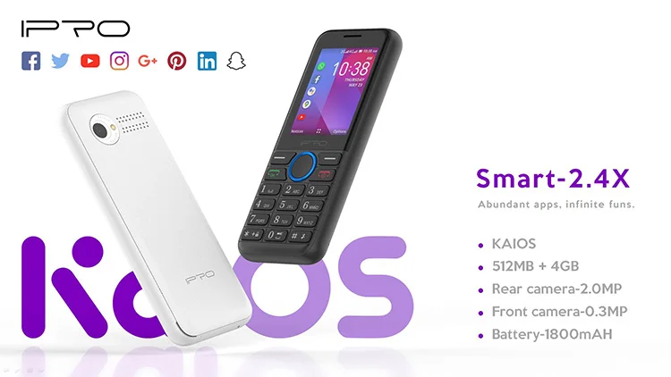 IPRO hot selling 512MB+4G memory 1800mAh battery long battery life dual SIM phone 2.4 inch kai os 3G/4G feature phone