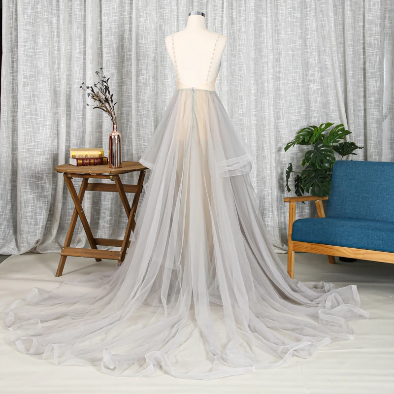 
Square collar chapel train ball gowns open back mesh prom evening dress for quinceanera 