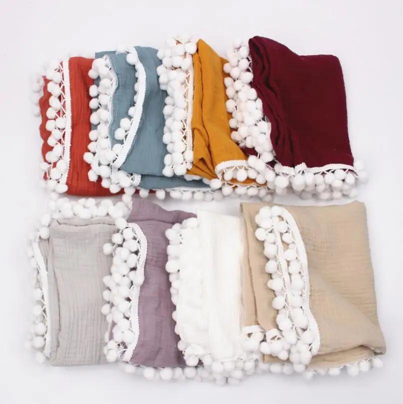 Super Soft Breathable Organic Tassel Jersey Cotton Muslin Receiving Swaddle Warp Baby for Newborn