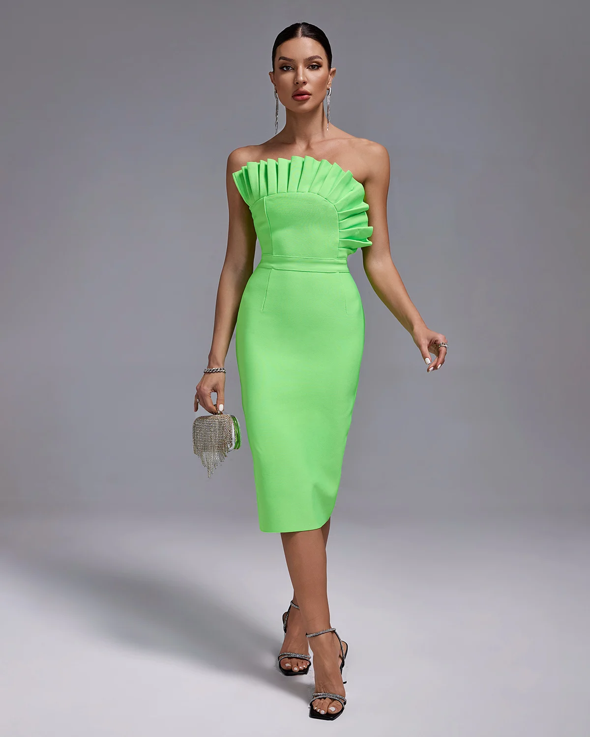 Ocstrade Hot Selling Off Shoulder Backless Elastic Bodycon Solid Cocktail Dress Sexy Strapless Pleated Mint Green Bandage Dress