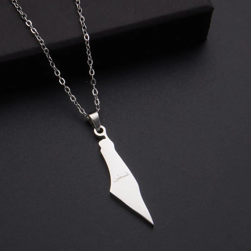 Stainless Steel Arabic Pendant Necklaces Israel Palestine Map Necklace