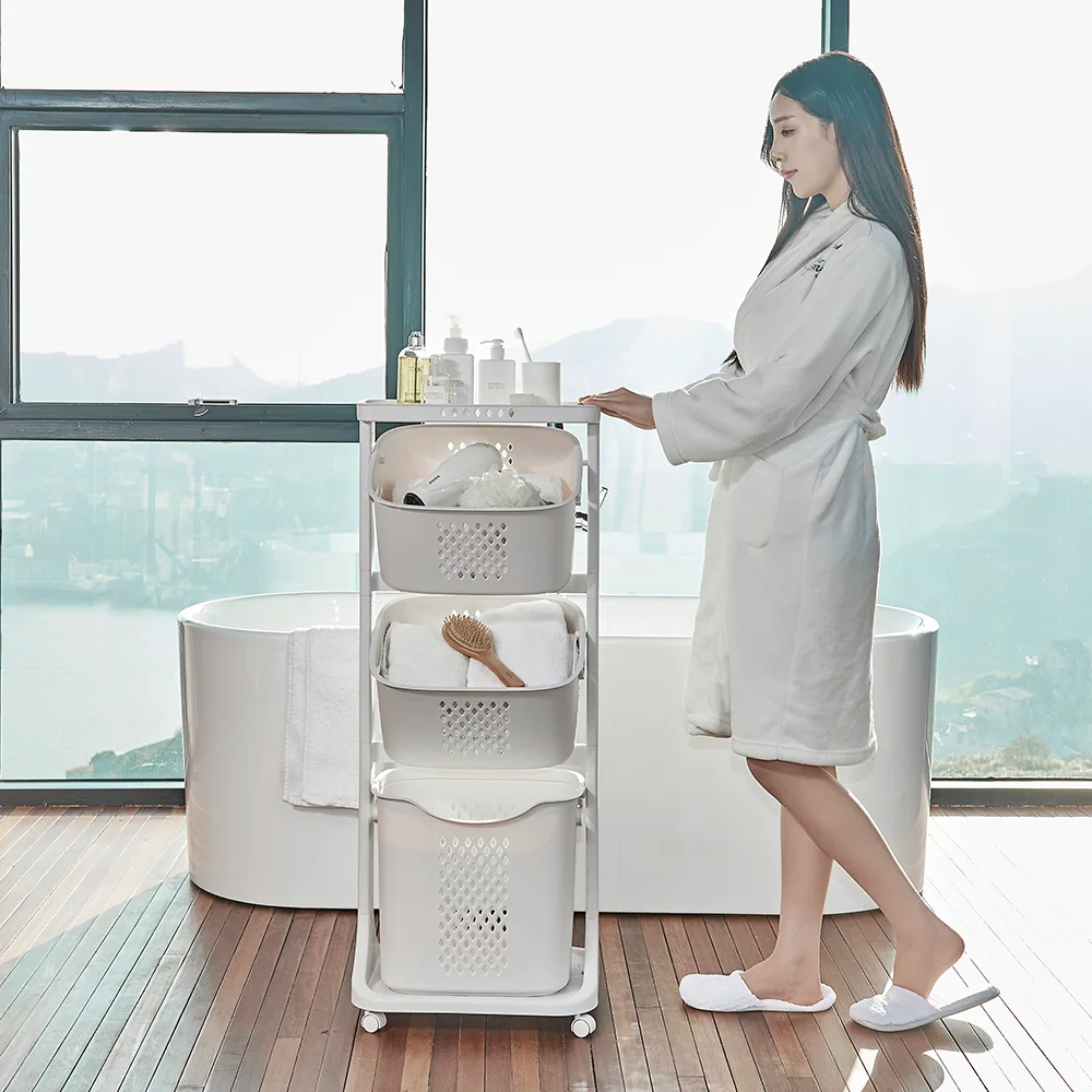 
2019 new eco friendly pp plastic triple laundry basket 