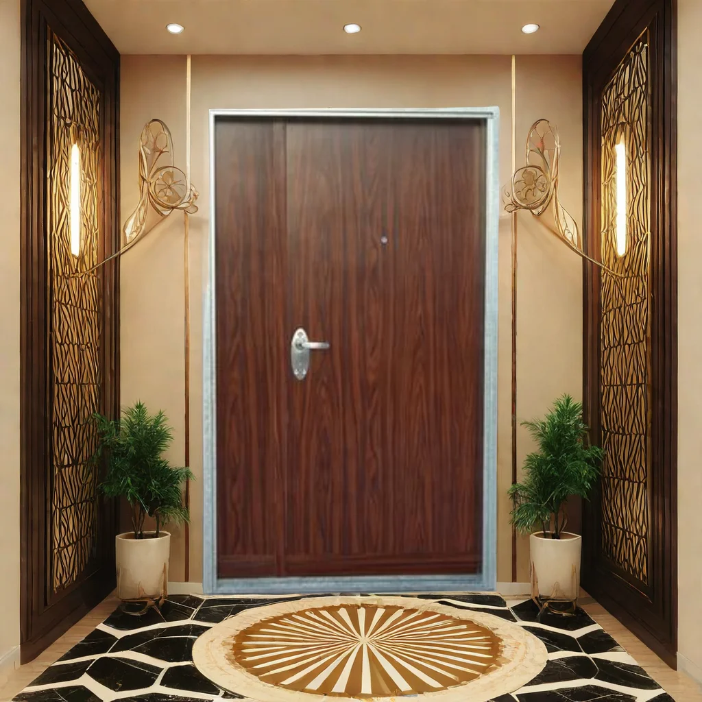 Front bulletproof door  with glass and aluminum type security door  with steel frame for House entrance