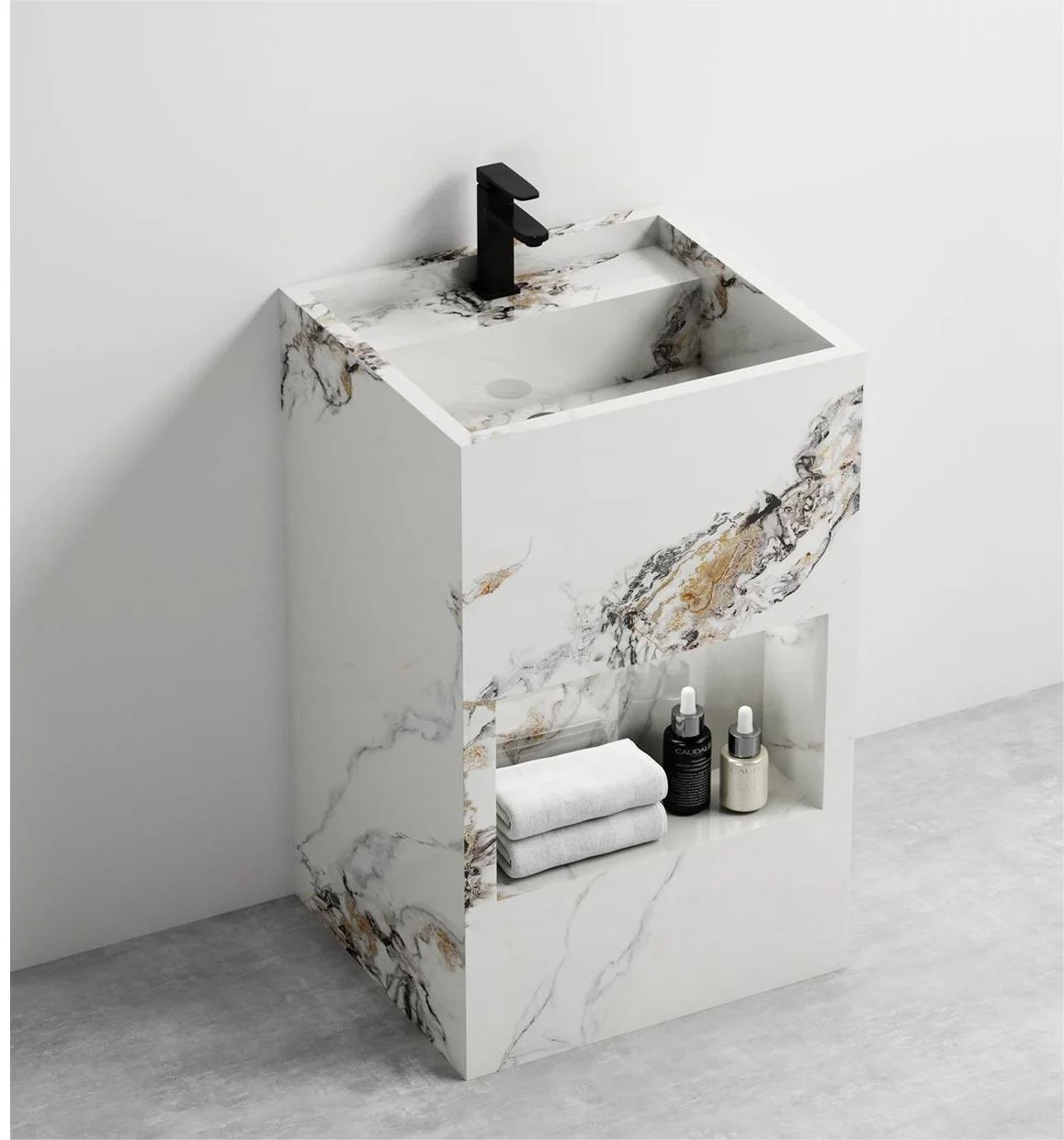 Hot sale cheap modern hotel sanitary ware freestanding rock plate Washbasin Bathroom cabinet