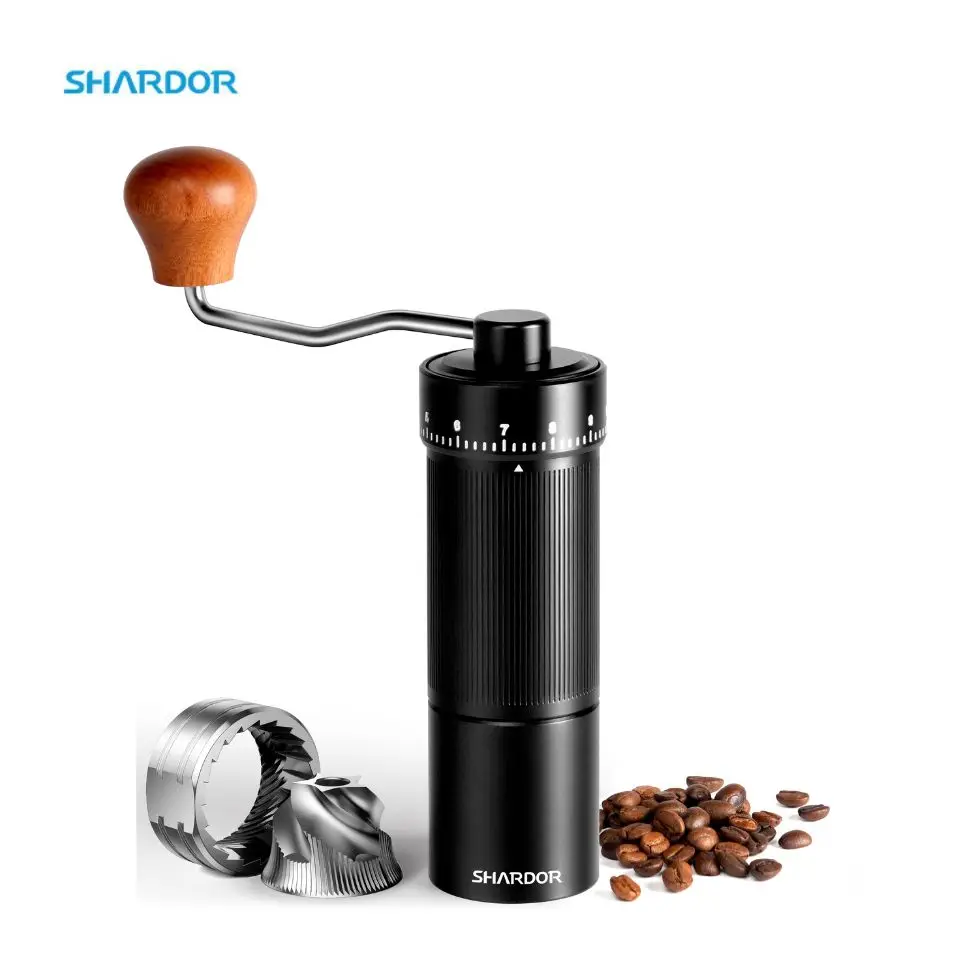 SHARDOR Aluminum Alloy Conical Burr Manual Coffee Bean Grinder Double Bearing Positioning Office Home Camping Grinder