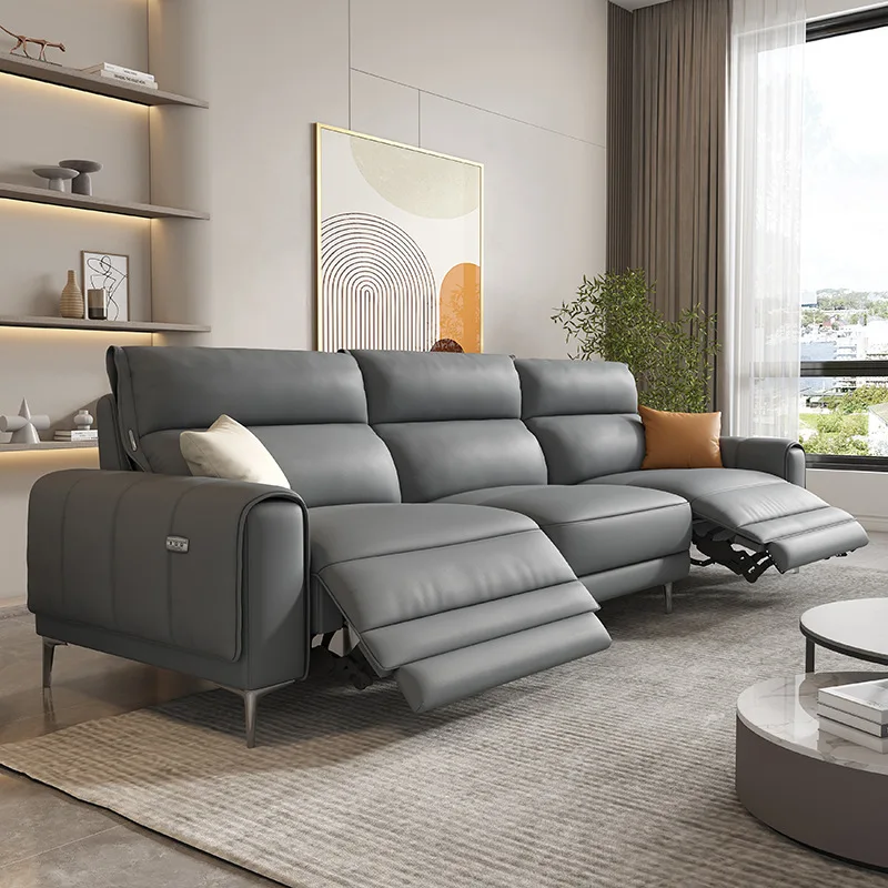 Italian style villa sofa sectional modular sofa set electric control leather l shape recliner sofas