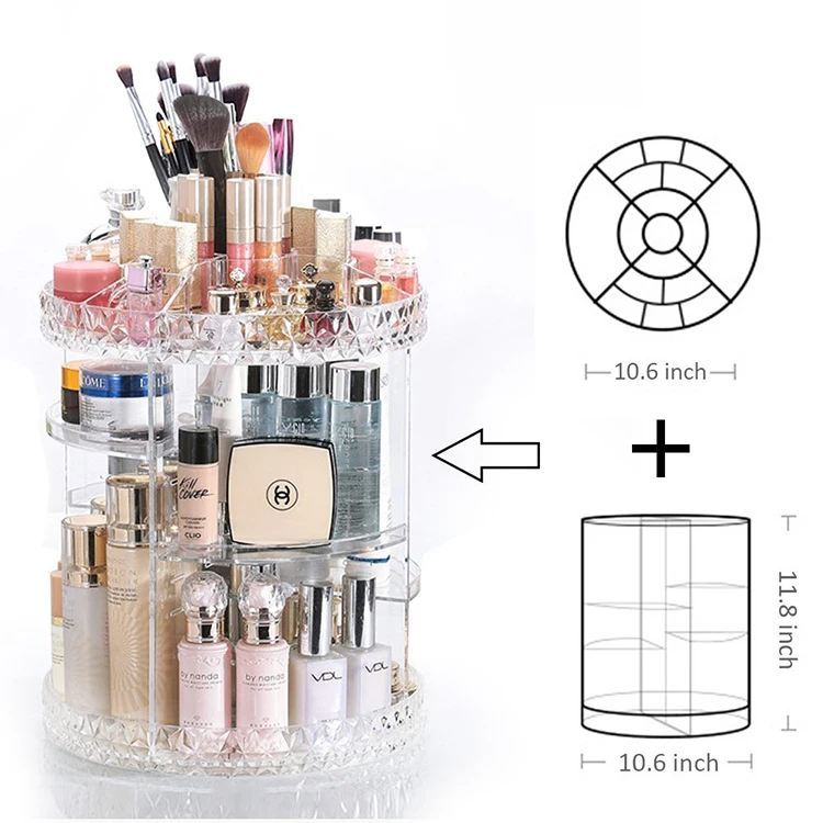 Топ 360 градусов Vanity Divisoria спиннинг вращающийся прозрачный пластиковый акриловый косметический макияж организатор для струйного принтера