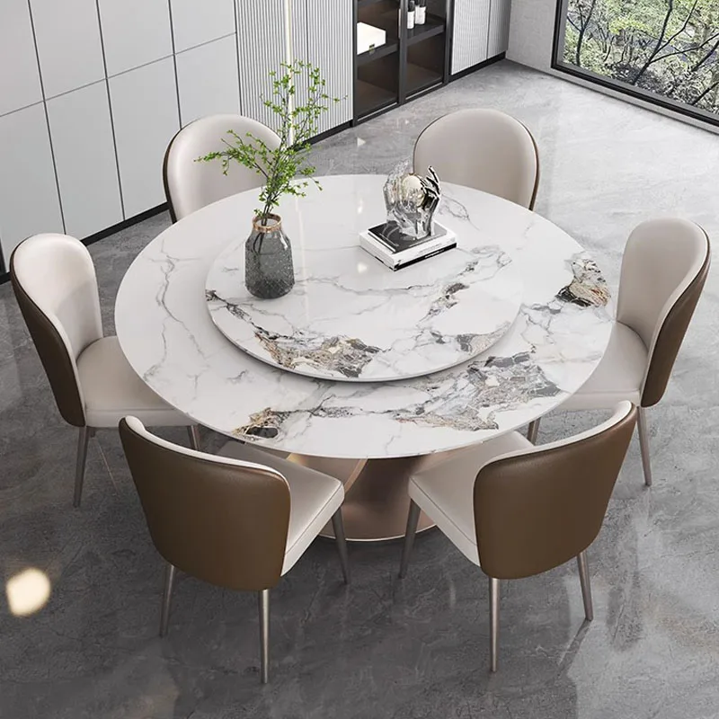 Luxury Stainless Steel Base Sintered Stone Top Round Dining Table with 6 chairs For Living Room Dining Table Set