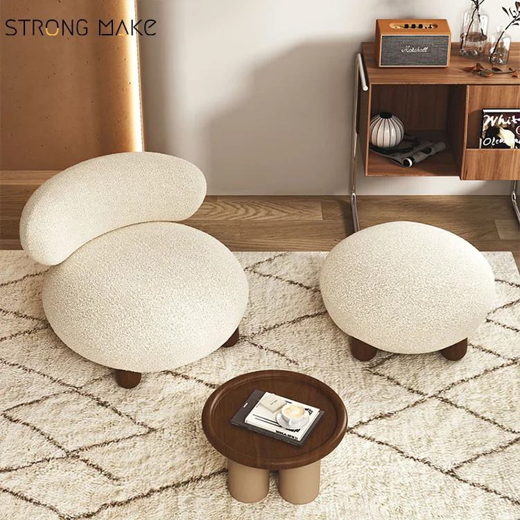 Nordic Style Modern Luxury Nordic White Leisure Relax Living Room Boucle Accent Chair Set Lounge Chair With Ottoman
