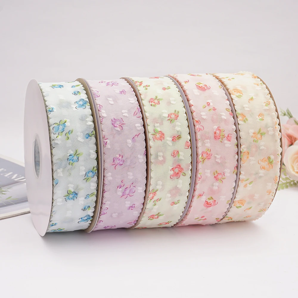 50yards 38mm Lace Dot Floral Organza Flowers Fancy Ribbon White DIY  Kids Hair Accessories Material Handmade Carfts Gift