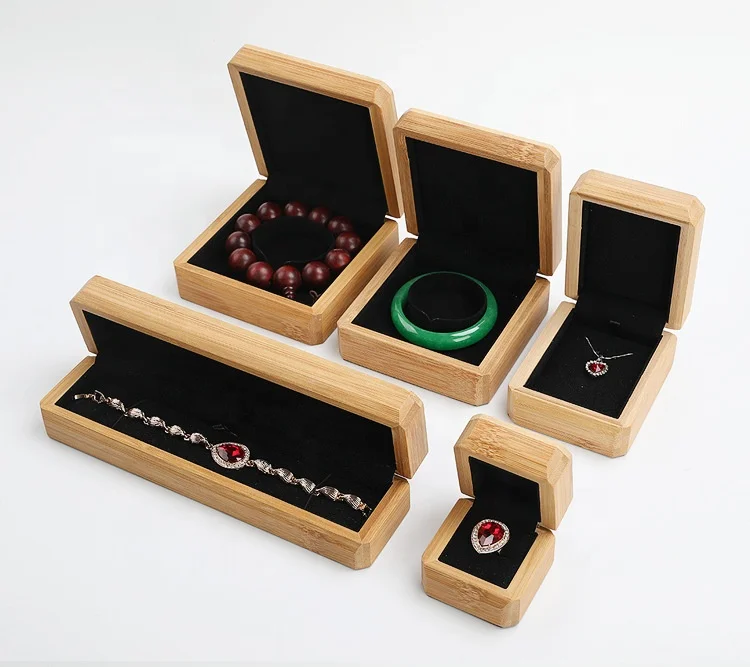 Bamboo Wood Jewelry Ornaments Ring Bracelet Necklace Box Packaging Gift Box 50 Wooden Box Customized Logo Opp Bag Rectangle 001
