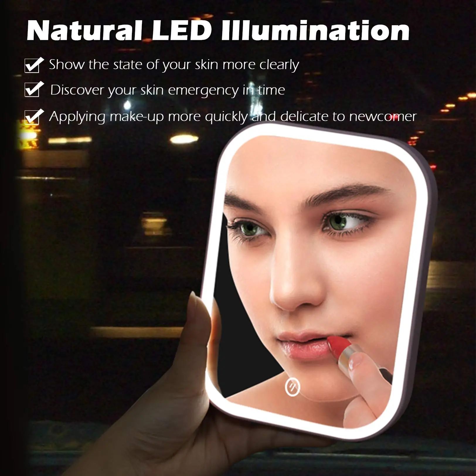 Rechargeable Lighted Vanity Mirror, Dimmable Table Countertop Cosmetic Travel Mirror with Touch Screen Switch