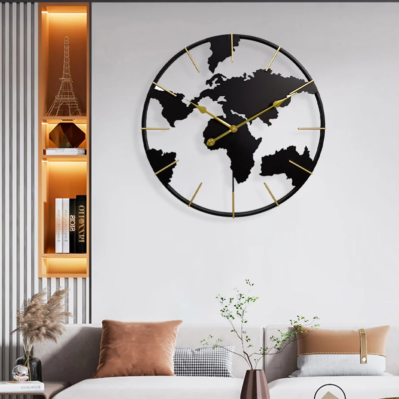 FYTCH 24inch 60cm Earth Globe World Map Wall Clock Made of Metal with Modern Art for Office Bedroom