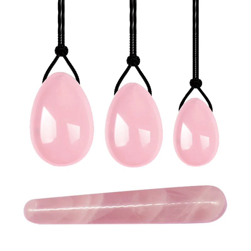 Wholesale Natural Vaginal Exercise Pink Rose Quartz Jade Yoni Eggs In Gift Set