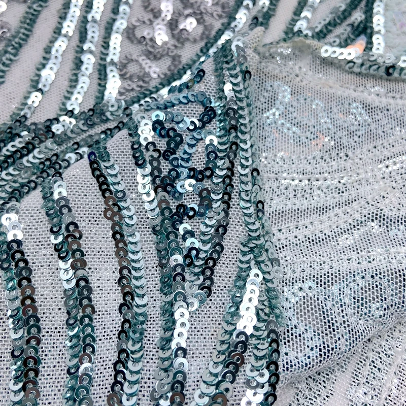 Fancy polyester silver paillettes knitted multiple color mesh embroidery small sequin fabric for party dress