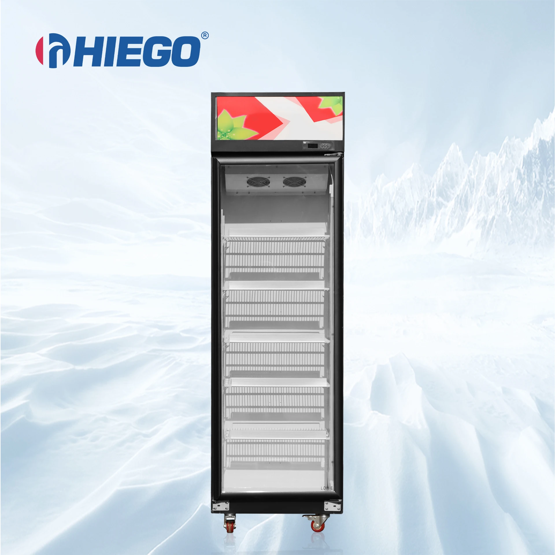 Commercial refrigerator glass door fridge cold beverage fresh food showcase 488L supermarket retail upright display freezer