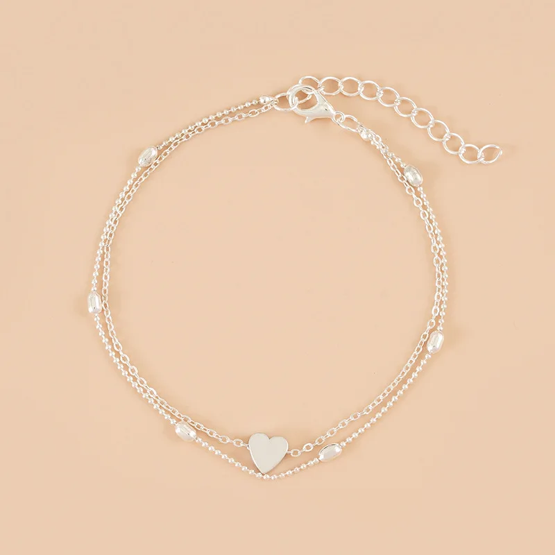 Explosion Simple Personalized Heart Feet Double Layer Beach Anklets Female Ankle Jewellery