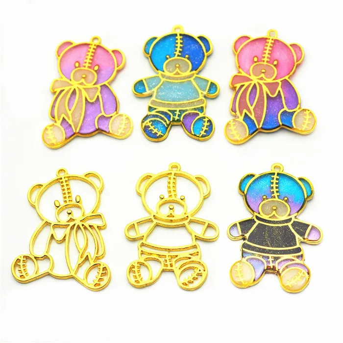 
Mr Bear teddy bear Zinc Alloy Frame Pendants Color-Lasting Hollow Resin Frames with Loop for Resin Jewelry Making 