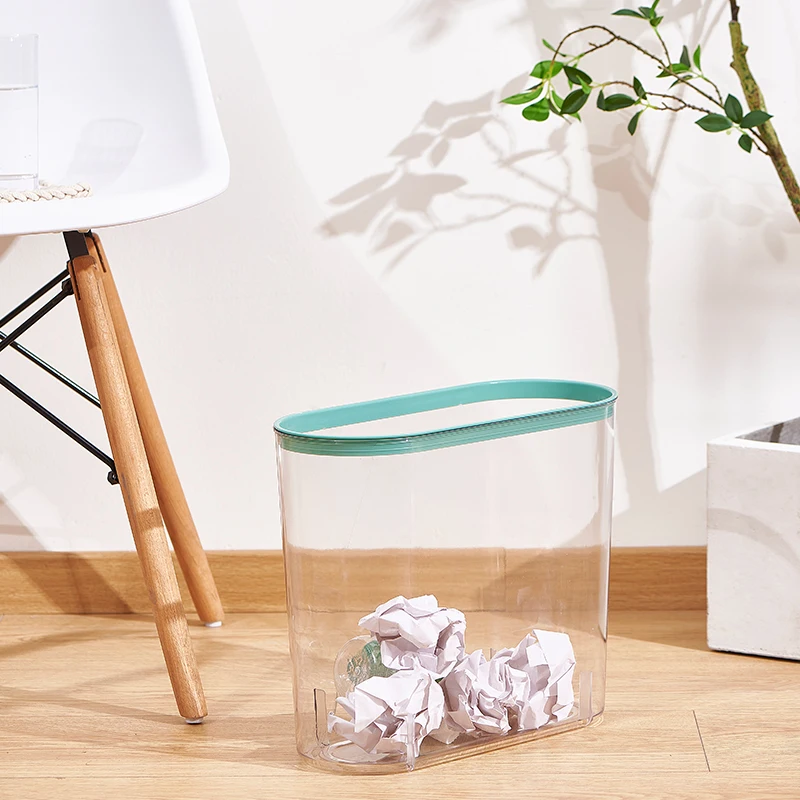 New Arrival Save Space Office Living Room Plastic Storage Bucket Transparent Waste Bin Trash Can