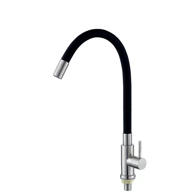 Factory Wholesale Stainless Steel Kitchen Faucet Black Drop Down 360 Degree Rotating Sink Tap Single Cold Water Faucets