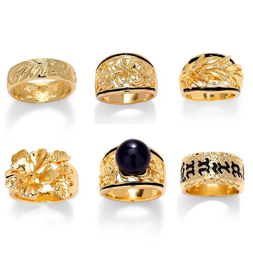 SophiaXuan Fine yiwu junjian Charm Samoan Pacific Ring pearls 14K Gold Plated Bijoux Women polynesian Hawaiian Jewelry  anillos