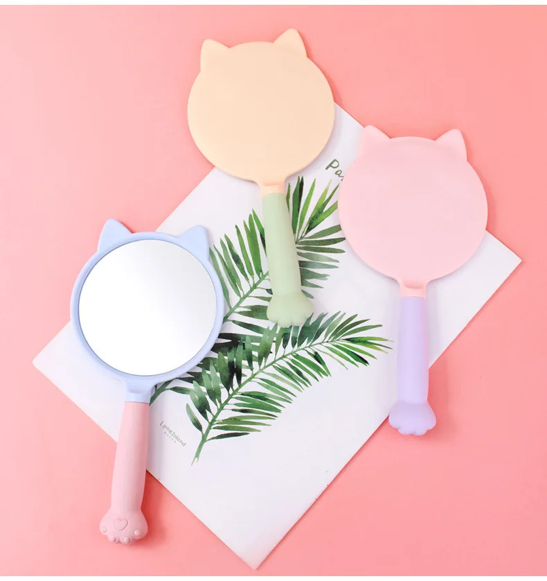 Makeup Mirror Custom Logo Private Label Hand Cat Shape Pocket Mirror Cosmetic Mirror in Bulk Personalized Square Shape Chrome