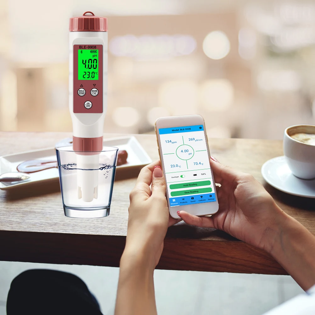 Смарт-голубой зуб 5-ти точечные калибровки 4 в 1 устройство контроля pН/EC/TDS/метр тестер BLE-9908 рН-метр приведенный в действие yinmik мобильное приложение