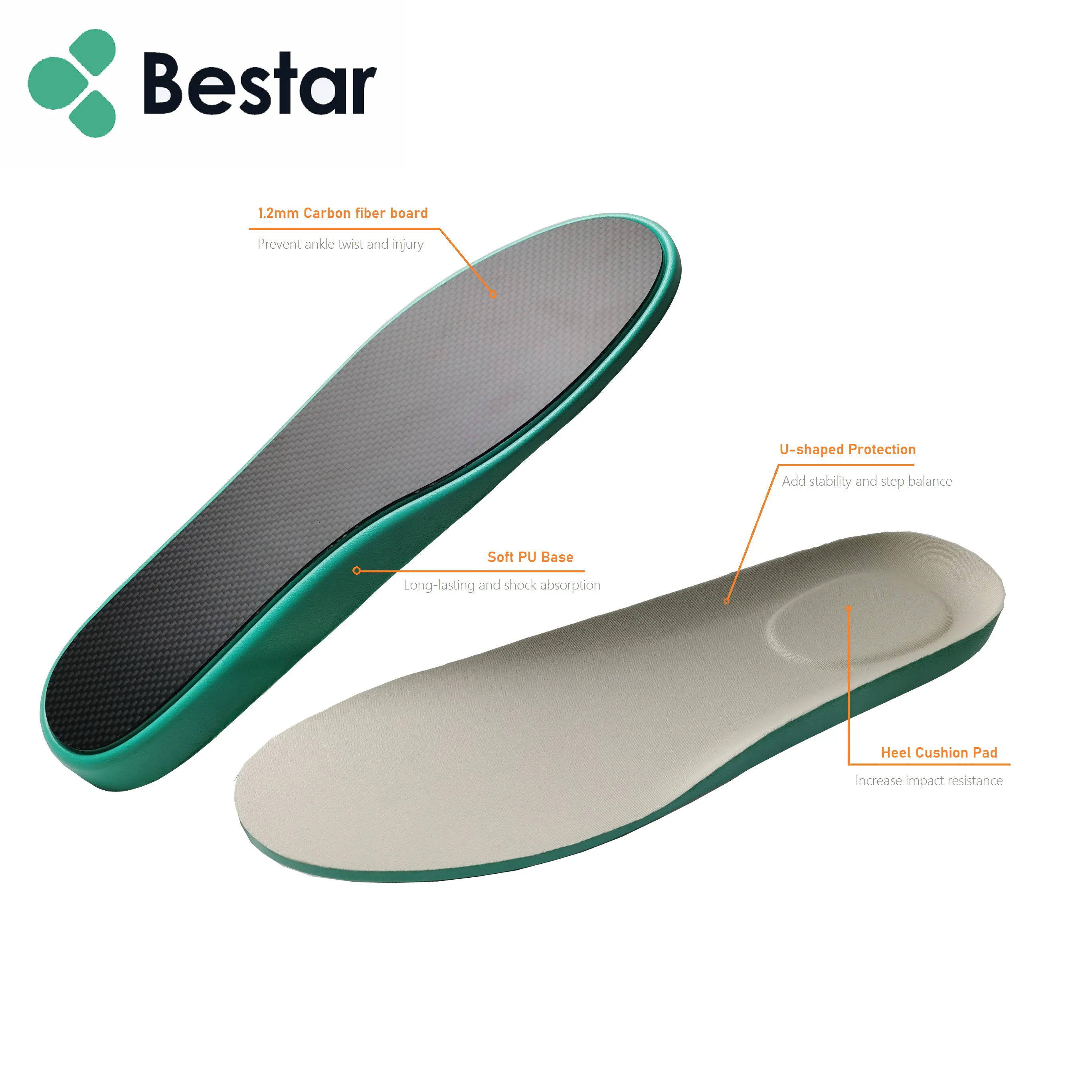 Full Length Carbon Fiber Insole PU High Running Vktry  Insole for Basketball