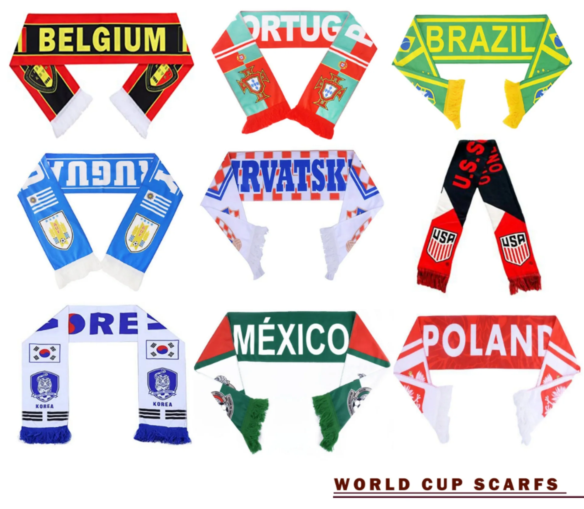 Custom qatar WORLD CUP scarf High Quality Knit satin scarf for 32 country scarf soccer fans Polyester flag