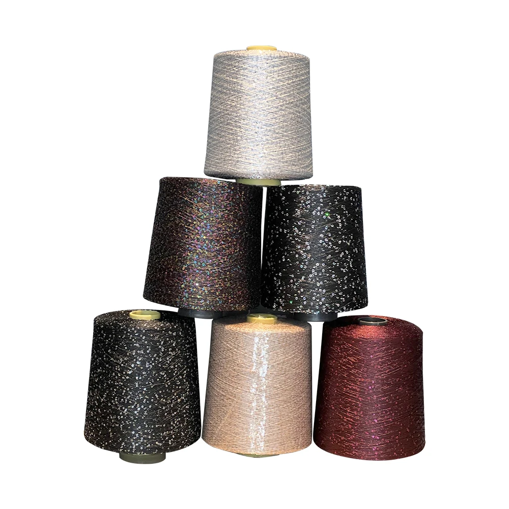 Fancy sequins yarn,2mm hologram Nylon sequence spangle paillette yarn thread factory