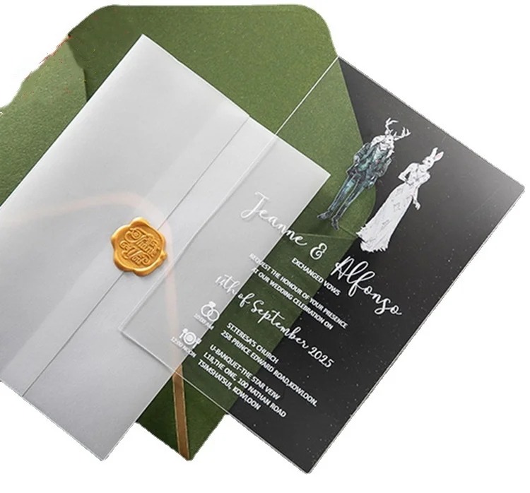 Customized Luxury Party Birthday Greeting  Business Invitation Card 5X7 Inch Clear Acrylic Wedding Invitations With Envelopes