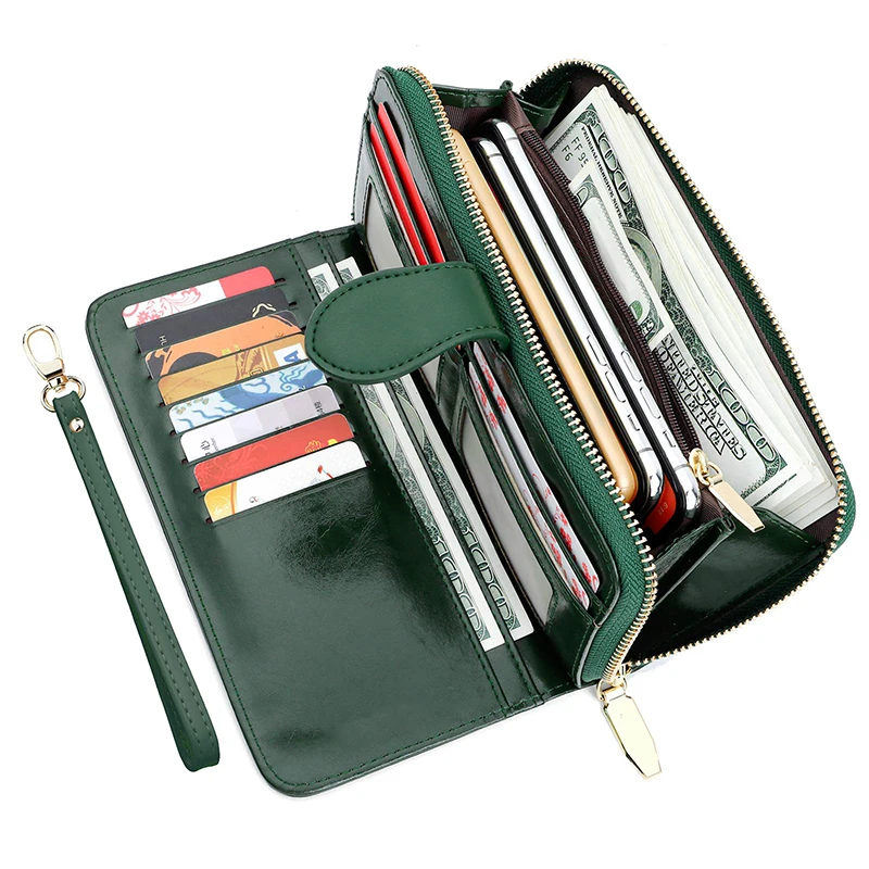 
New Style RFID Blocking Leather Large Capacity Clutch Purse Women Wallet with Strap 