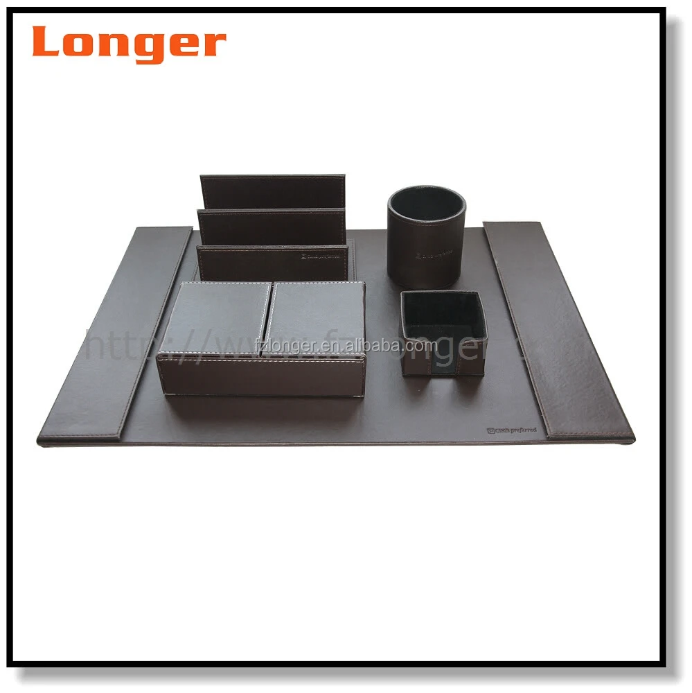 LG891 Manufacture Handmade High Quality Office PU Leather Stationery Gift Set Office Desktop Organizer Set