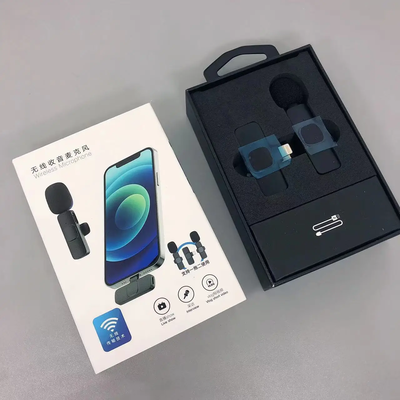 2022 New Mini Mobile Lapel Microphone Live Streaming Vlog  for IOS Android Smartphone Wireless Lavalier Microphone 2 receivers