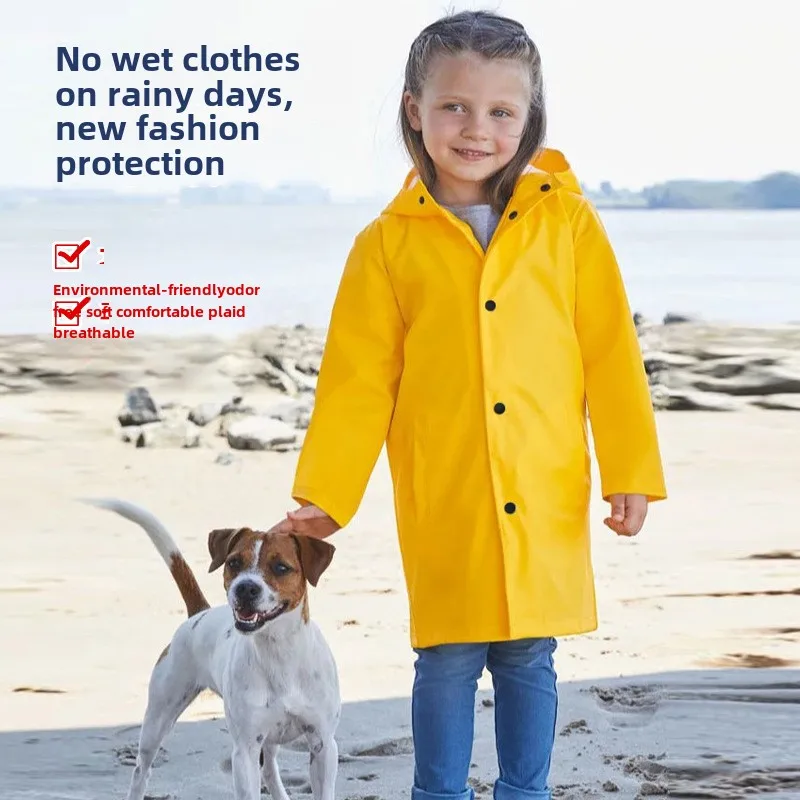 Waterproof Long Poncho for Kids Boys Jackets Environmentally-Friendly PU Breathing Rain Gear Kindergarten Dropshipping