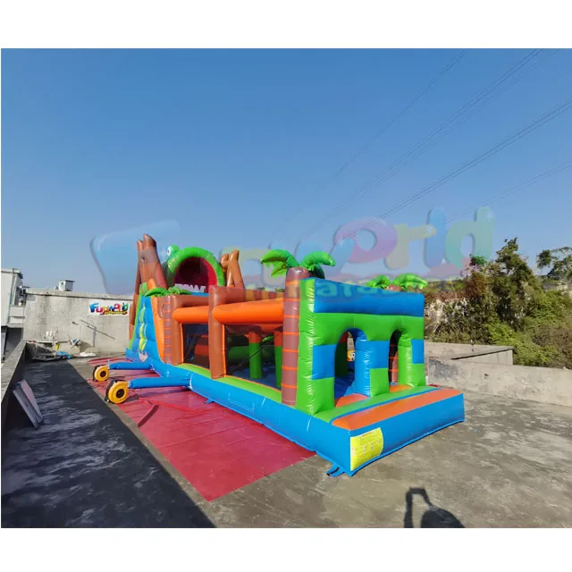 Wholesale kids inflatable game race track bounce house climbing castle crocodile obstacle course